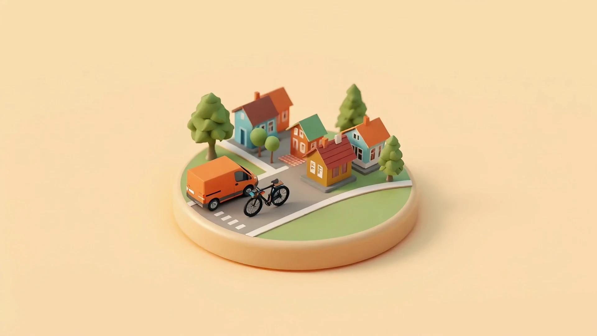 Van de entrega numa cidade em miniatura