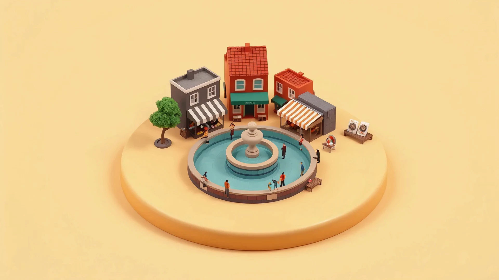 Praça com feira em miniatura